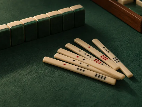 Palitos de puntuación de mahjong sobre el tapete