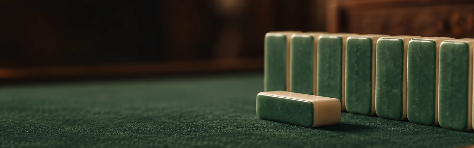 Una ficha de mahjong caída fuera de la hilera sobre el tapete