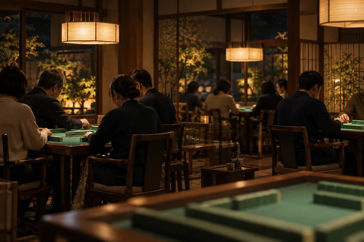 Salón de mahjong japonés de noche